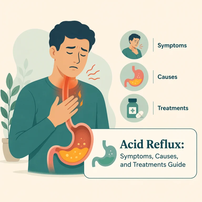 Ilustração do refluxo gastroesofágico mostrando o ácido subindo do estômago para o esôfago