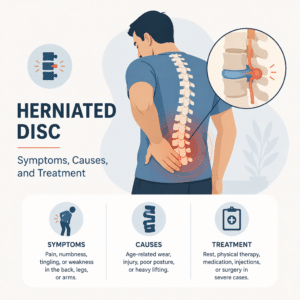 Herniated disc explained including its symptoms, causes, and treatment