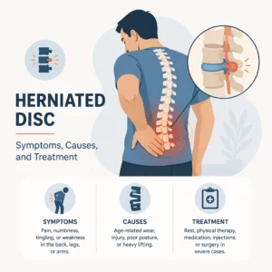 Herniated disc explained including its symptoms, causes, and treatment
