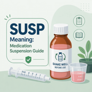 SUSP medication suspension explained as a liquid drug formulation