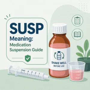 تعليق الدواء SUSP موضحاً كتركيبة دوائية سائلة